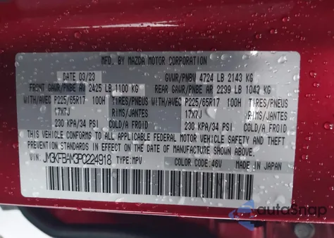 2023 Mazda Cx-5 2.5 S z USA, uszkodzony, nr VIN JM3KFBAM3P0224918